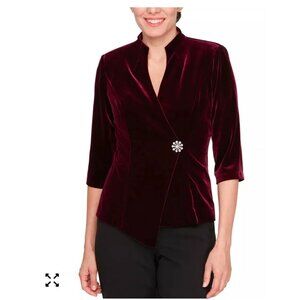 Alex Evenings Womens Wine Velvet Open Front Jacket LP